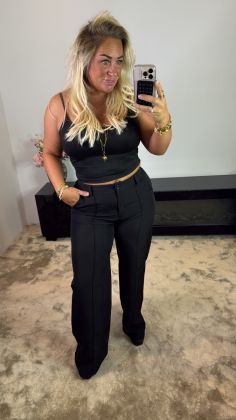 mom pantalon Zwart