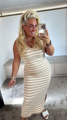 Jurk stretch reb-3532 Beige