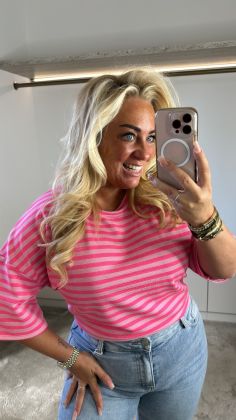 Tshirt streepje 20778 Fuchsia