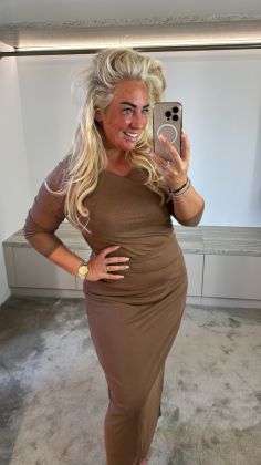 Mesh jurk extra stretch Bruin