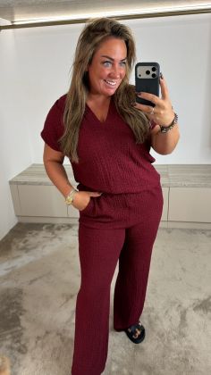 Wafel broek a-5462 Bordeauxrood