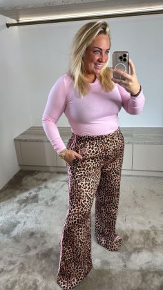 CVV Leopard pants with stripe Roze