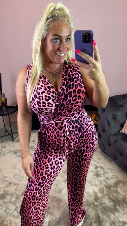 mommy jumpsuit leopard fuxia